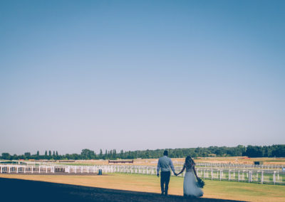 Bride and groom at Newbury Racecourse